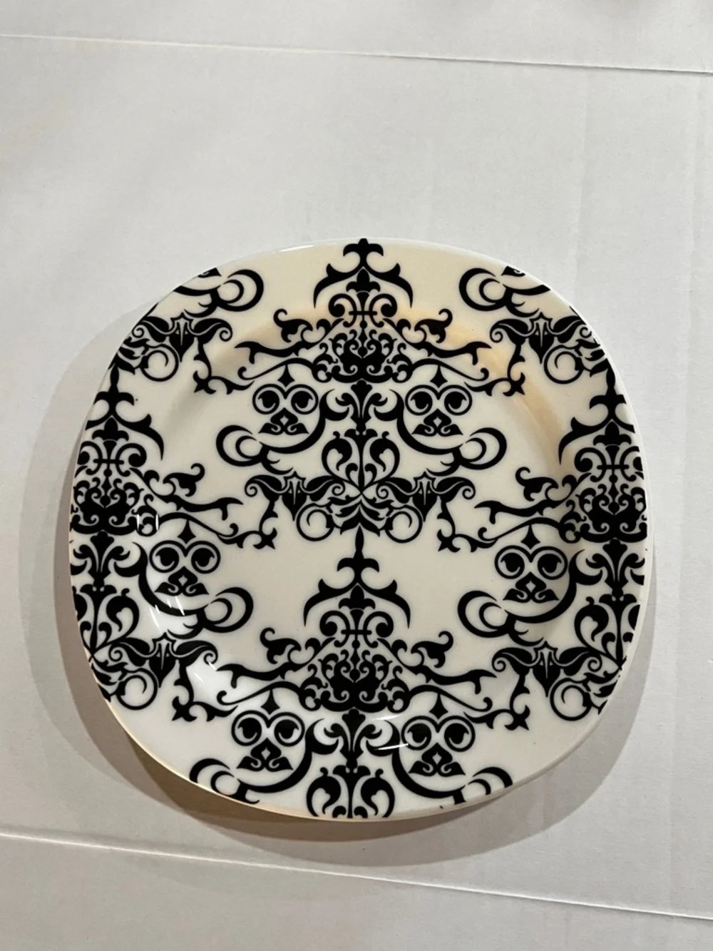 Pottery Barn Versailles Salad Plate Semi-Square Black/White Ceramic